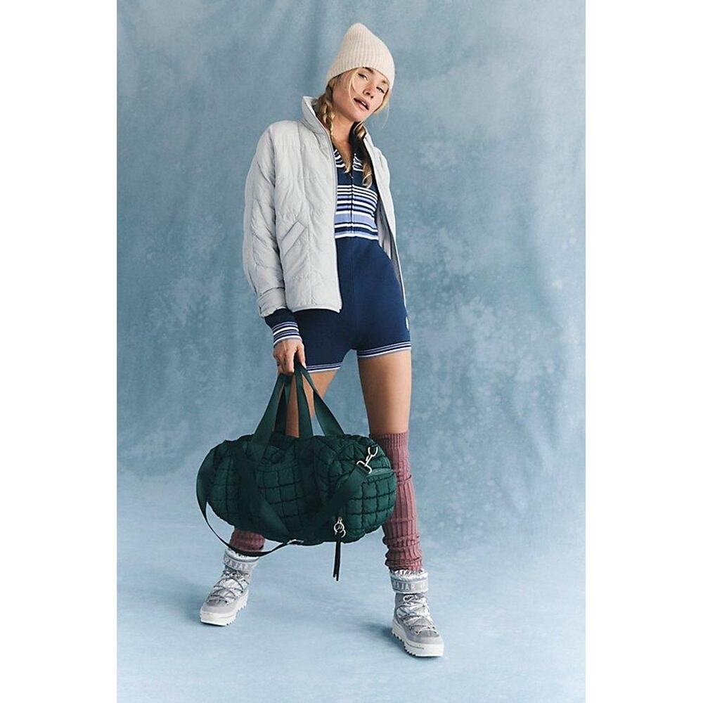 Free People Movement It's Cold Outside Playsuit Knit Textured Blue Romper Sz S